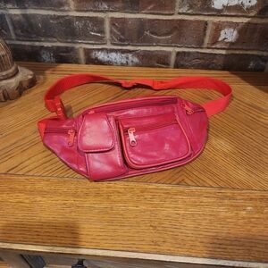 Red Leather Waist Bag Vintage